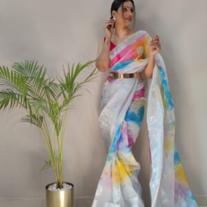 Organza Weaving Border Silk Saree with Soft Satin Banglory blouse